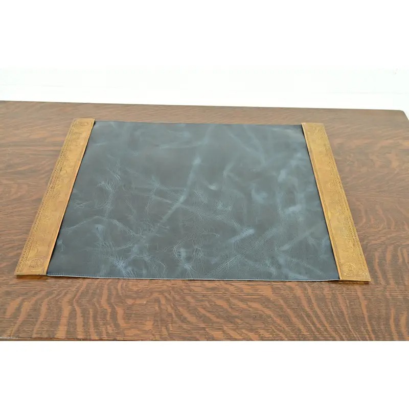 Tiffany Studios New York Adam Pattern Bronze Doré Blotter Ends With Leather Desk Blotter