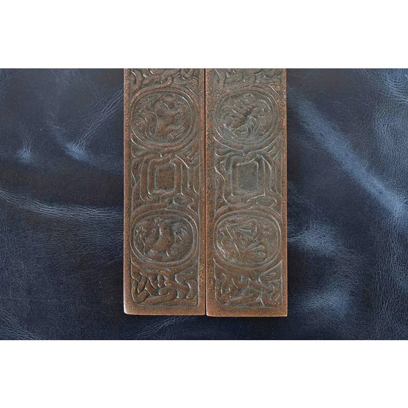 Tiffany Studios New York Zodiac Bronze Blotter Ends With Leather Desk Blotter - Image 11
