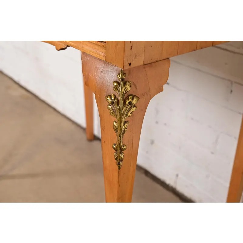 Baker Furniture Style Antique French Provincial Louis XV Birdseye Maple Drop Front Secretary Desk With Mounted Brass Ormolu, Circa 1890s - Image 12