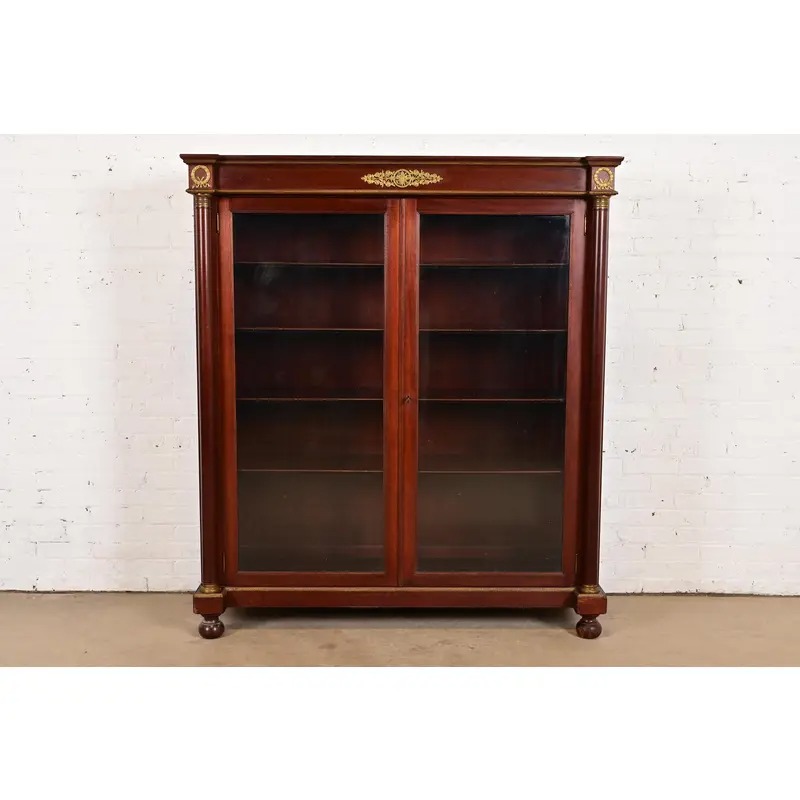 Herter Brothers Style Antique French Empire Mahogany Bookcase With Mounted Ormolu, Circa 1890s