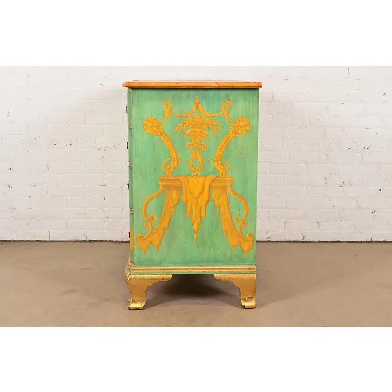 1980s Kindel Furniture Georgian Hand-Painted Block Front Chest of Drawers - Image 13