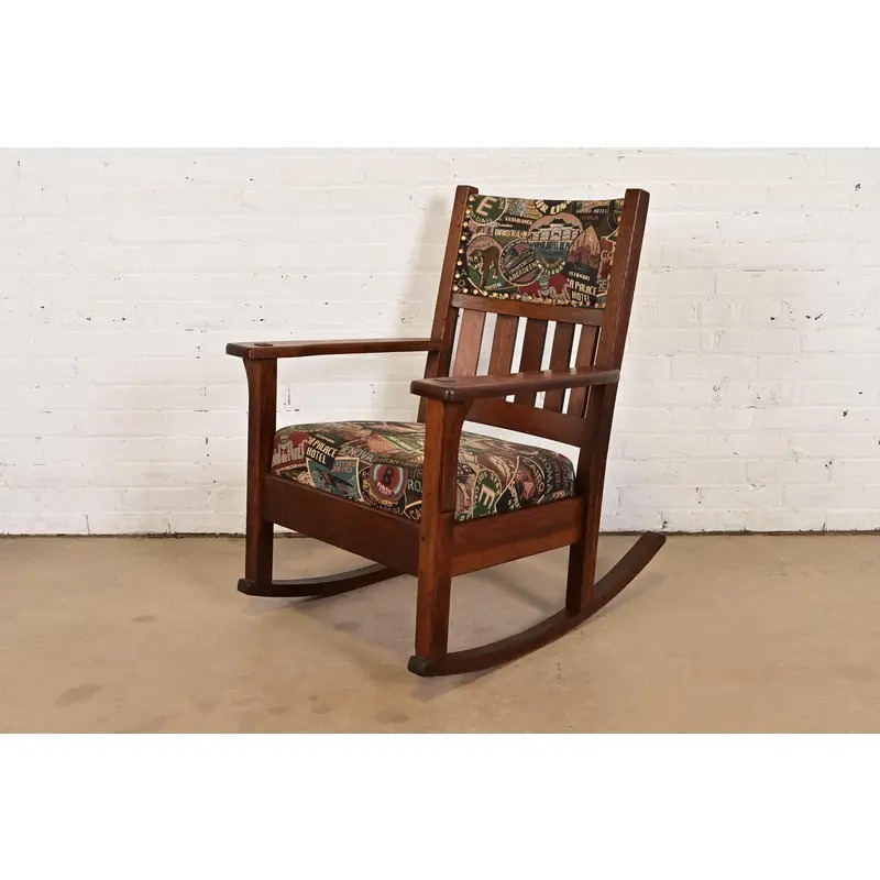 J. M. Young & Sons Antique Mission Oak Arts & Crafts Rocking Chair, Circa 1900