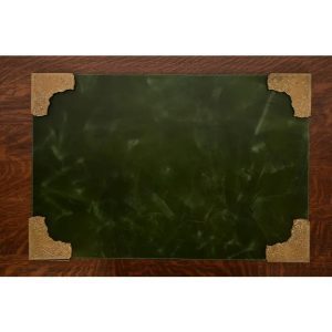 Marshall Field & Co. Antique Viking Bronze Blotter Corners With Leather Desk Blotter, Circa 1910
