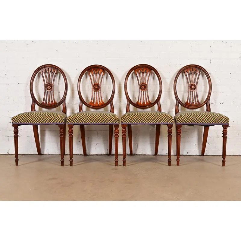 French Regency Louis XVI Carved Mahogany Dining Chairs by Bevan Funnell, Set of Four