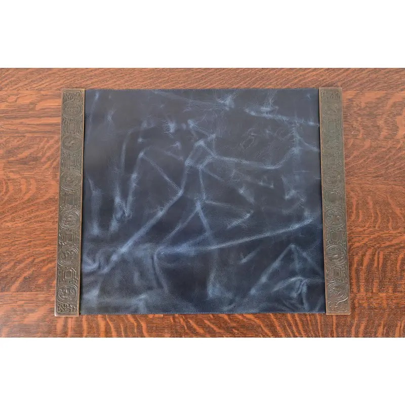 Tiffany Studios New York Zodiac Bronze Blotter Ends With Leather Desk Blotter