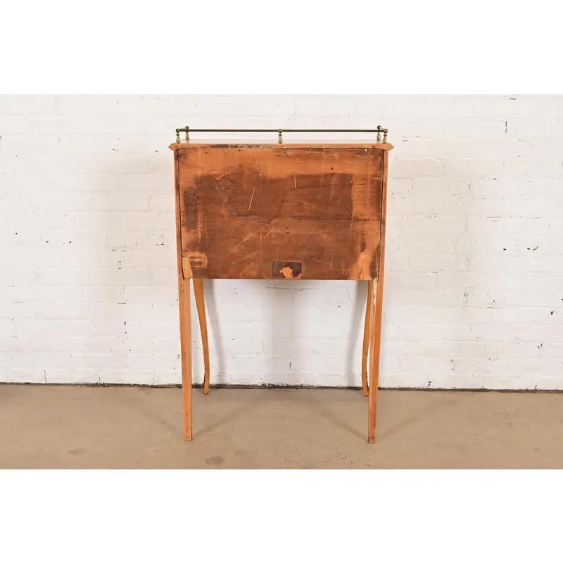 Baker Furniture Style Antique French Provincial Louis XV Birdseye Maple Drop Front Secretary Desk With Mounted Brass Ormolu, Circa 1890s - Image 16