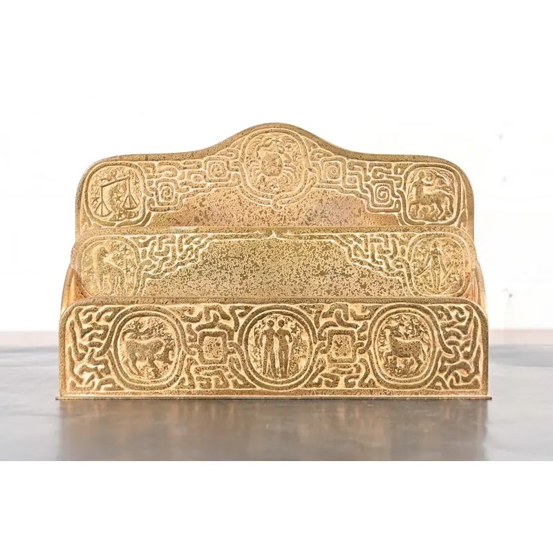 Tiffany Studios New York Zodiac Pattern Bronze Doré Letter Rack