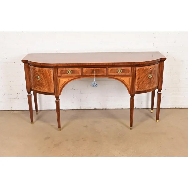 Baker Furniture Stately Homes Sheraton Bow Front Inlaid Mahogany Sideboard - Image 2
