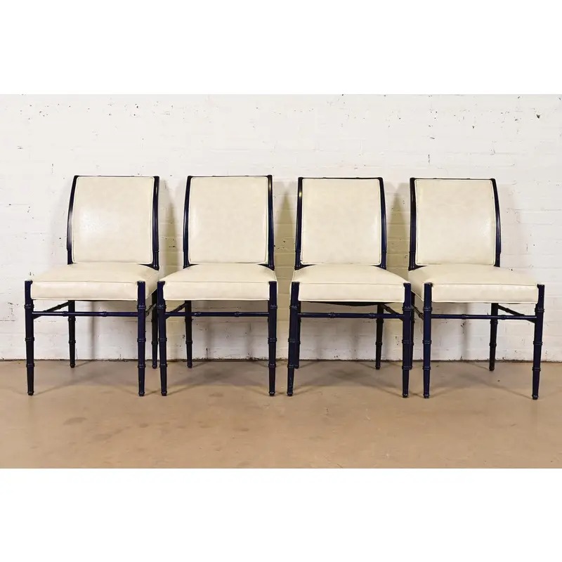 Baker Furniture Style Mid-Century Hollywood Regency Ebonized Faux Bamboo Dining Chairs, Set of Four - Image 2