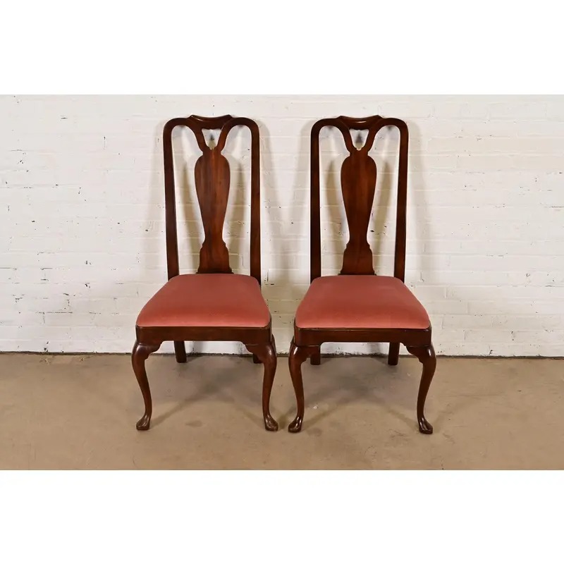 Henredon Queen Anne Solid Mahogany Side Chairs or Dining Chairs, Pair - Image 2
