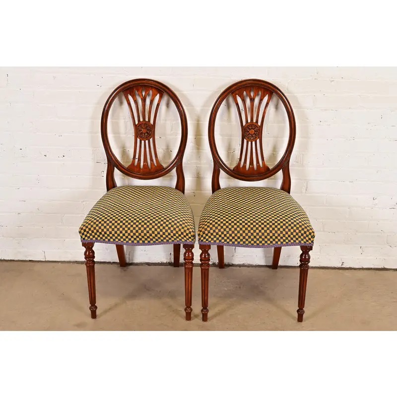 Hepplewhite Carved Mahogany Side Chairs or Dining Chairs by Bevan Funnell, Pair - Image 2