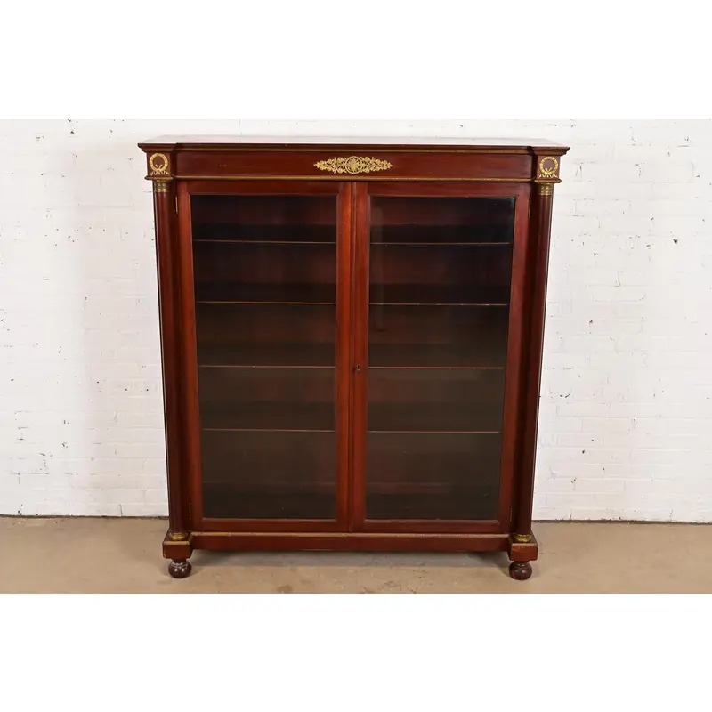 Herter Brothers Style Antique French Empire Mahogany Bookcase With Mounted Ormolu, Circa 1890s - Image 2