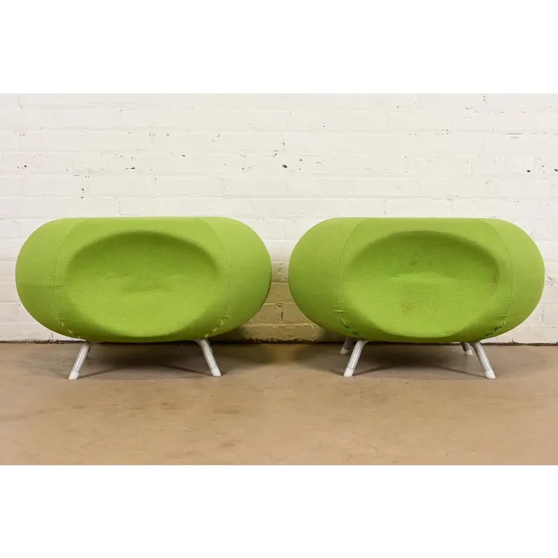 Modern Pebble Scalloped Stools or Ottomans by Allermuir, Pair - Image 2