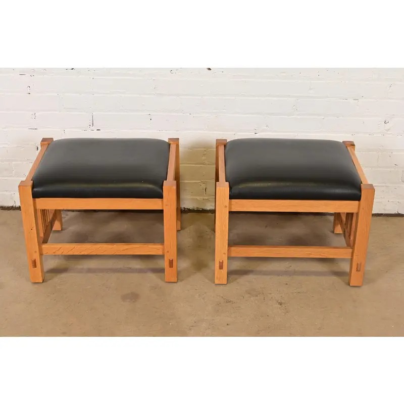 Stickley Mission Oak Arts & Crafts Stools or Ottomans, Pair - Image 2
