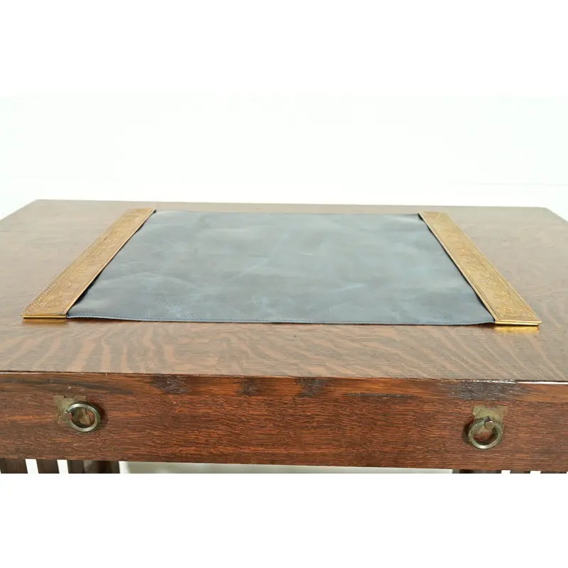 Tiffany Studios New York Adam Pattern Bronze Doré Blotter Ends With Leather Desk Blotter - Image 2