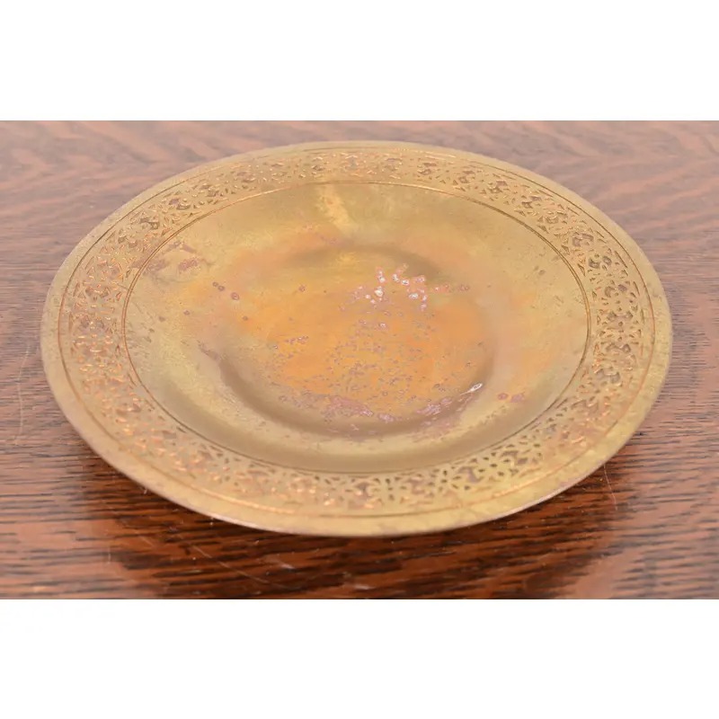 Tiffany Studios New York Bronze Doré Shallow Bowl or Plate With Decorative Border - Image 2