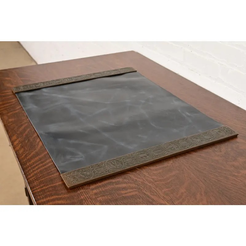 Tiffany Studios New York Zodiac Bronze Blotter Ends With Leather Desk Blotter - Image 2
