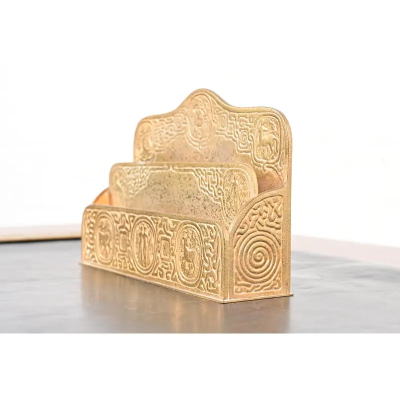 Tiffany Studios New York Zodiac Pattern Bronze Doré Letter Rack - Image 2