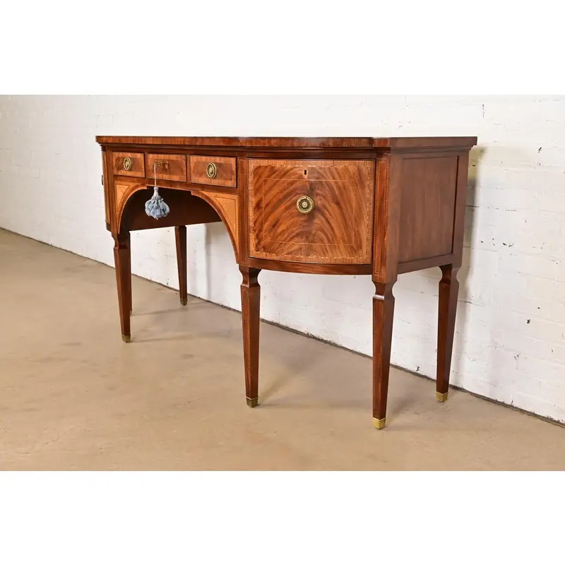 Baker Furniture Stately Homes Sheraton Bow Front Inlaid Mahogany Sideboard - Image 3