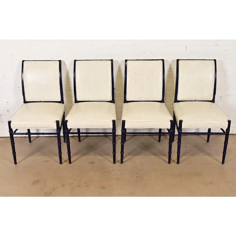 Baker Furniture Style Mid-Century Hollywood Regency Ebonized Faux Bamboo Dining Chairs, Set of Four - Image 3