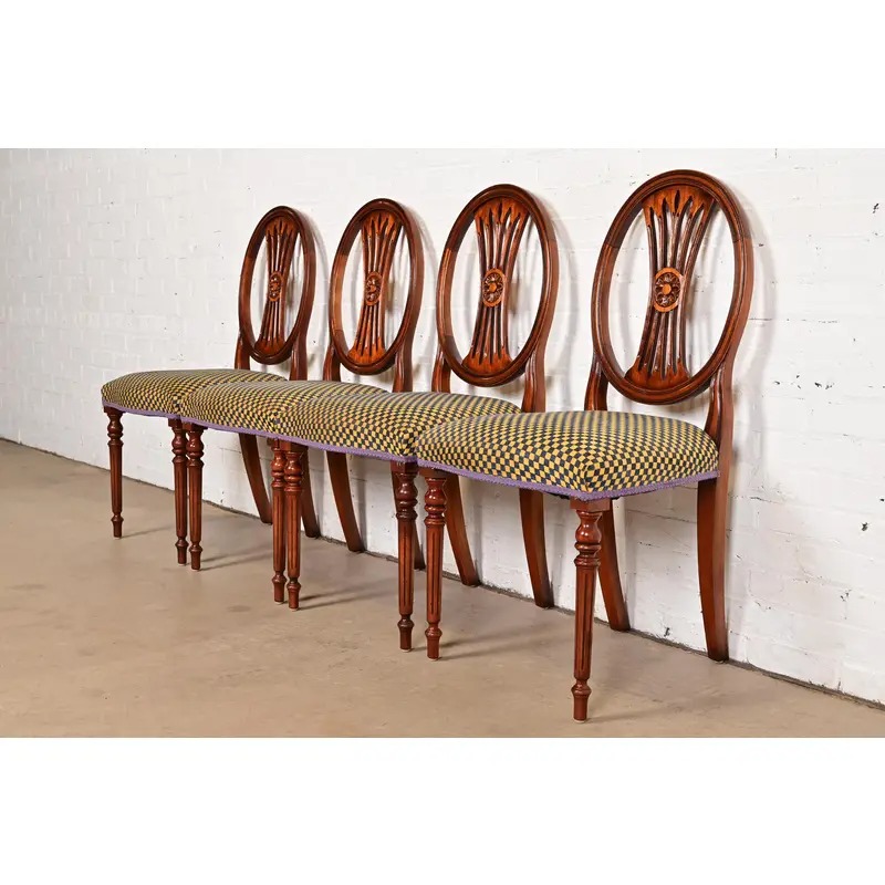 French Regency Louis XVI Carved Mahogany Dining Chairs by Bevan Funnell, Set of Four - Image 3