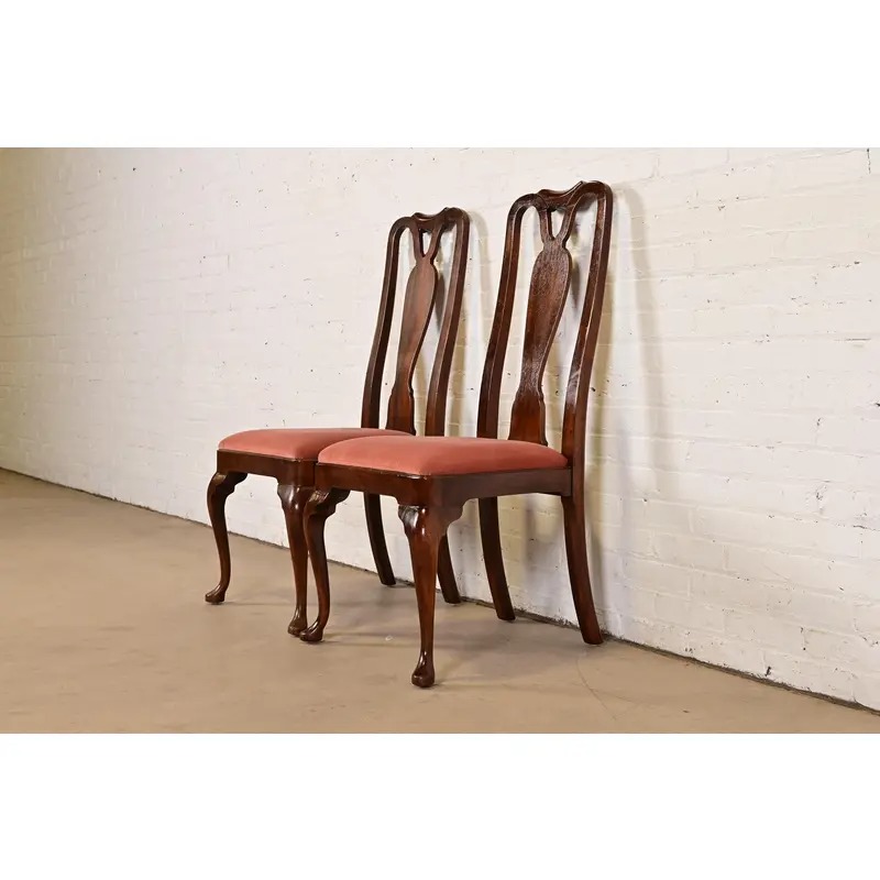 Henredon Queen Anne Solid Mahogany Side Chairs or Dining Chairs, Pair - Image 3