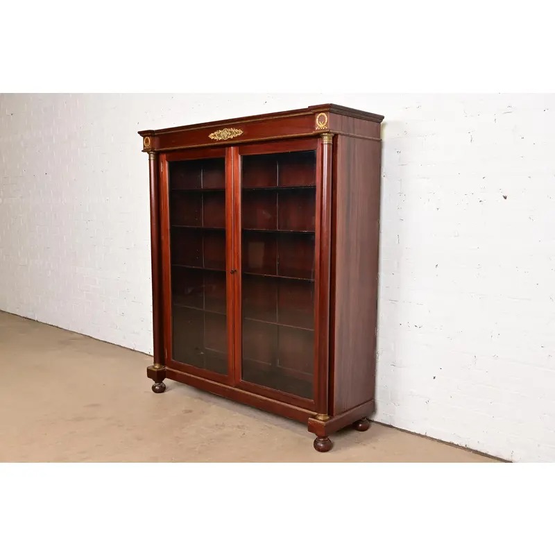 Herter Brothers Style Antique French Empire Mahogany Bookcase With Mounted Ormolu, Circa 1890s - Image 3