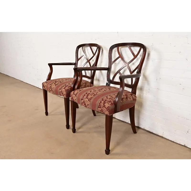 Kindel Furniture Federal Carved Mahogany Arm Chairs, Pair - Image 3