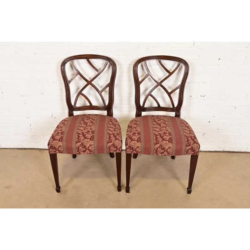 Kindel Furniture Federal Carved Mahogany Side Chairs or Dining Chairs, Pair - Image 3
