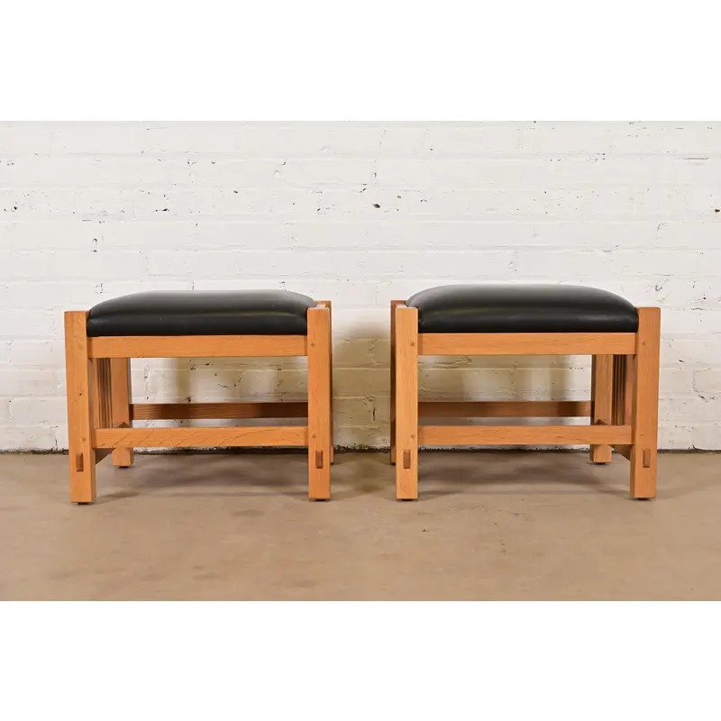 Stickley Mission Oak Arts & Crafts Stools or Ottomans, Pair - Image 3