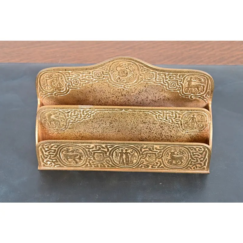 Tiffany Studios New York Zodiac Pattern Bronze Doré Letter Rack - Image 3