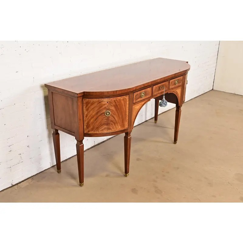 Baker Furniture Stately Homes Sheraton Bow Front Inlaid Mahogany Sideboard - Image 4
