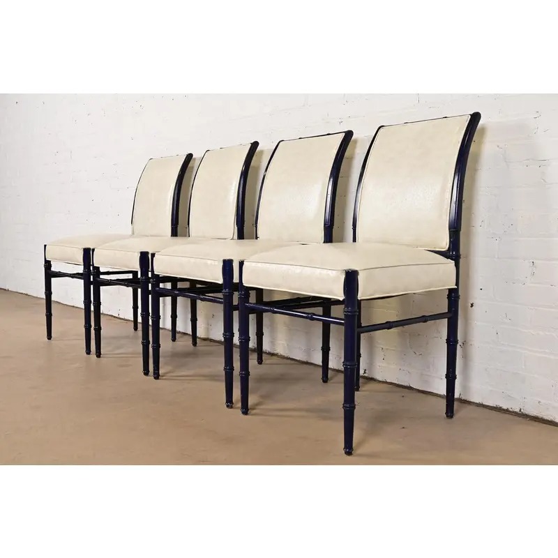 Baker Furniture Style Mid-Century Hollywood Regency Ebonized Faux Bamboo Dining Chairs, Set of Four - Image 4
