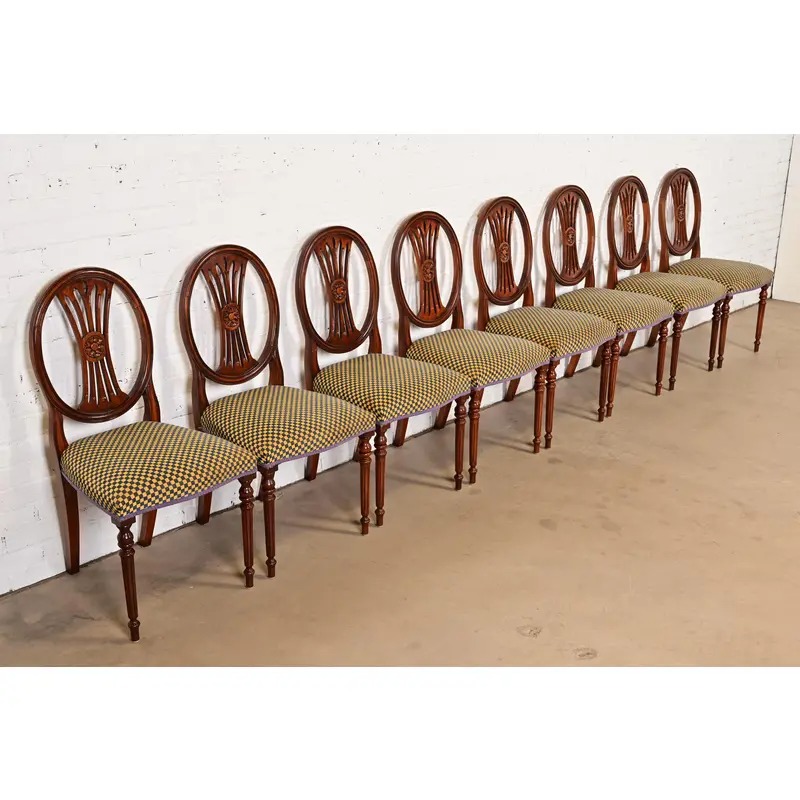 French Regency Louis XVI Carved Mahogany Dining Chairs by Bevan Funnell, Set of Eight - Image 4