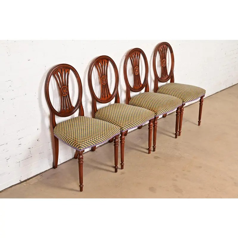 French Regency Louis XVI Carved Mahogany Dining Chairs by Bevan Funnell, Set of Four - Image 4