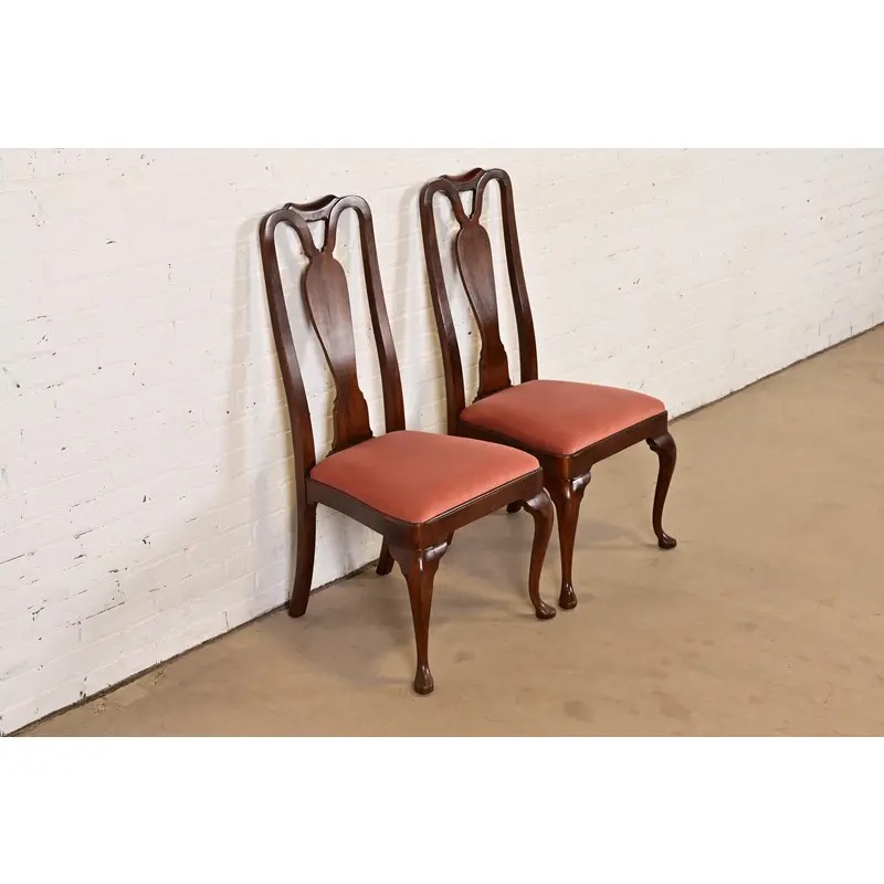 Henredon Queen Anne Solid Mahogany Side Chairs or Dining Chairs, Pair - Image 4