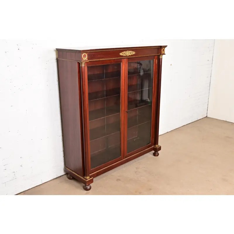 Herter Brothers Style Antique French Empire Mahogany Bookcase With Mounted Ormolu, Circa 1890s - Image 4