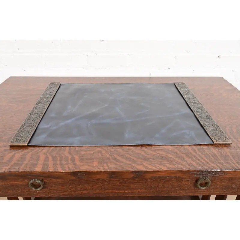 Tiffany Studios New York Zodiac Bronze Blotter Ends With Leather Desk Blotter - Image 4
