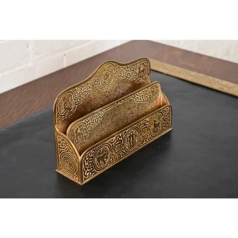 Tiffany Studios New York Zodiac Pattern Bronze Doré Letter Rack - Image 4