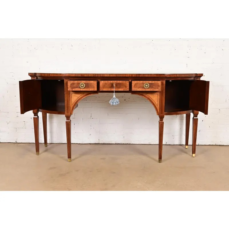 Baker Furniture Stately Homes Sheraton Bow Front Inlaid Mahogany Sideboard - Image 5