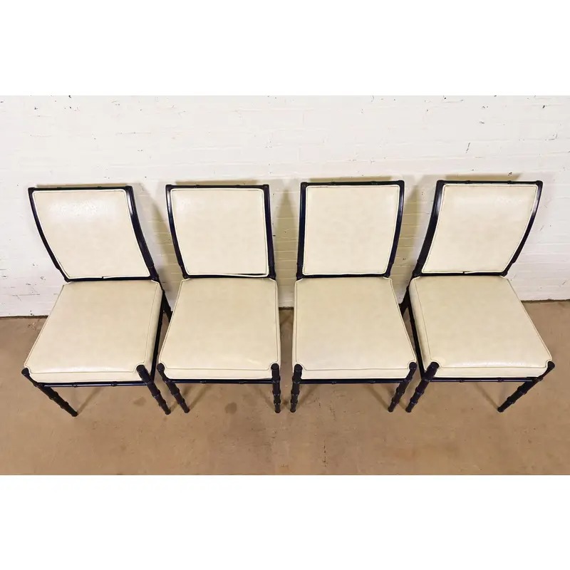 Baker Furniture Style Mid-Century Hollywood Regency Ebonized Faux Bamboo Dining Chairs, Set of Four - Image 5