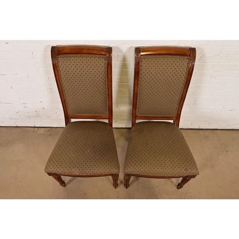 Ethan Allen French Regency Louis XVI Carved Cherry Wood Upholstered Side Chairs or Dining Chairs, Pair - Image 5