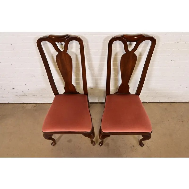 Henredon Queen Anne Solid Mahogany Side Chairs or Dining Chairs, Pair - Image 5