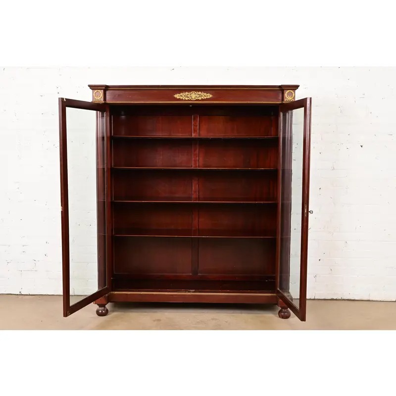 Herter Brothers Style Antique French Empire Mahogany Bookcase With Mounted Ormolu, Circa 1890s - Image 5