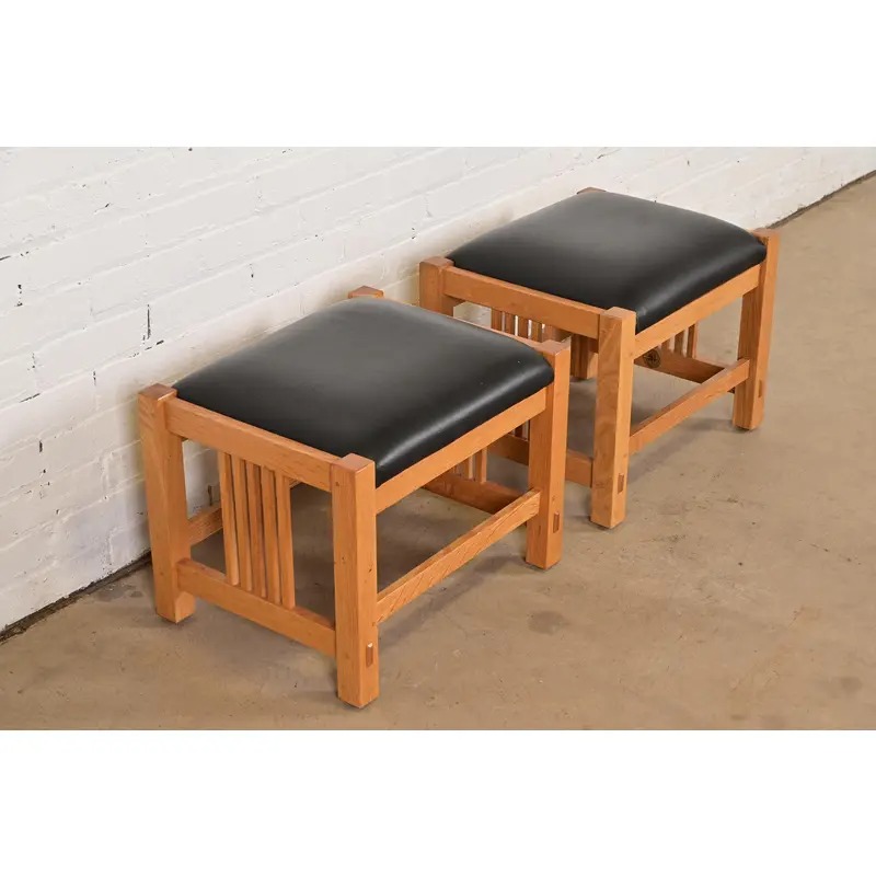 Stickley Mission Oak Arts & Crafts Stools or Ottomans, Pair - Image 5