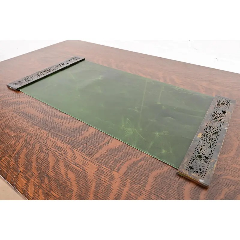 Tiffany Studios New York Grapevine Pattern Bronze Blotter Ends With Leather Desk Blotter - Image 5