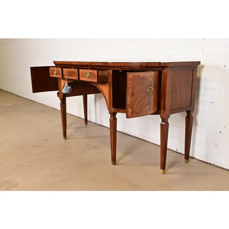 Baker Furniture Stately Homes Sheraton Bow Front Inlaid Mahogany Sideboard - Image 6