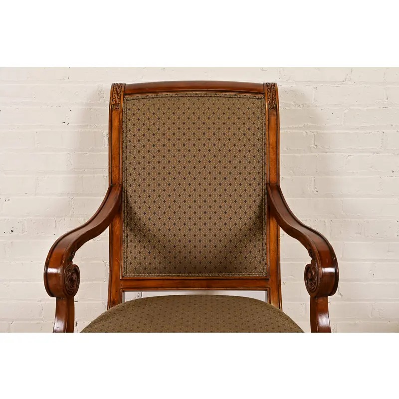 Ethan Allen French Regency Louis XVI Carved Cherry Wood Upholstered Armchairs, Pair - Image 6