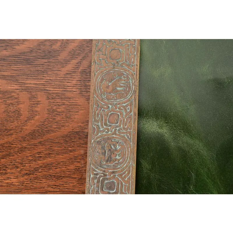 Tiffany Studios New York Zodiac Bronze Blotter Ends With Leather Desk Blotter - Image 6