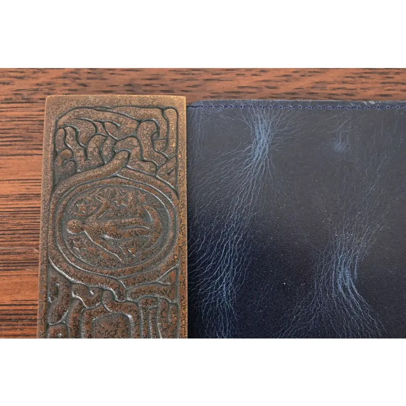 Tiffany Studios New York Zodiac Bronze Blotter Ends With Leather Desk Blotter - Image 6